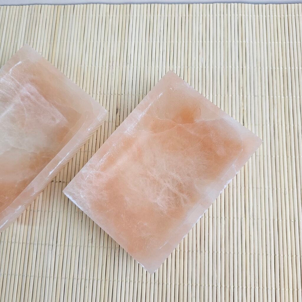 Peach Selenite Rectangular Bowl 12 cm