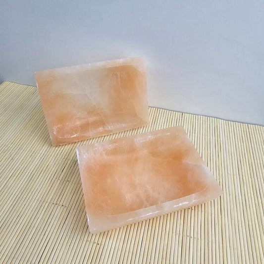 Peach Selenite Rectangular Bowl 12 cm