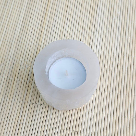 Selenite Round Tealight Candle Holder 6x6 cm