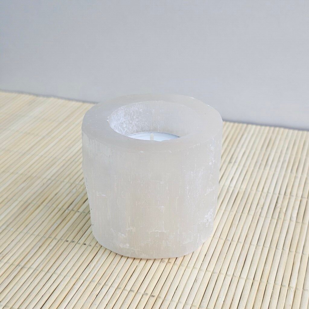 Selenite Round Tealight Candle Holder 6x6 cm
