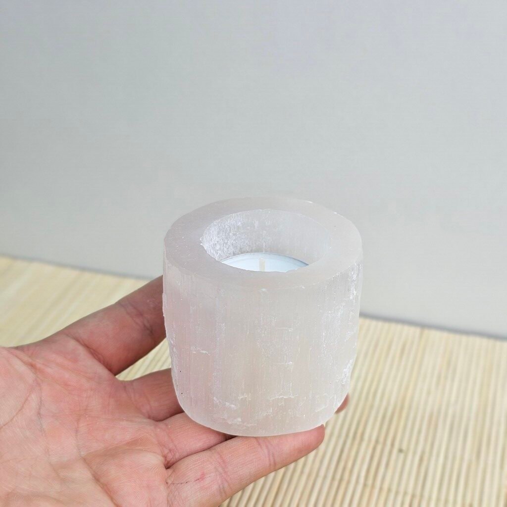 Selenite Round Tealight Candle Holder 6x6 cm