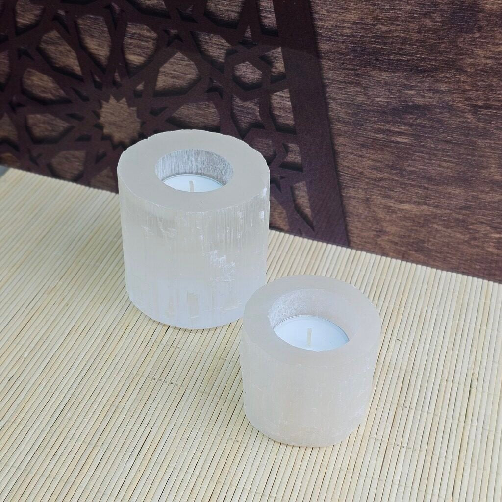 Selenite Round Tealight Candle Holder 6x6 cm