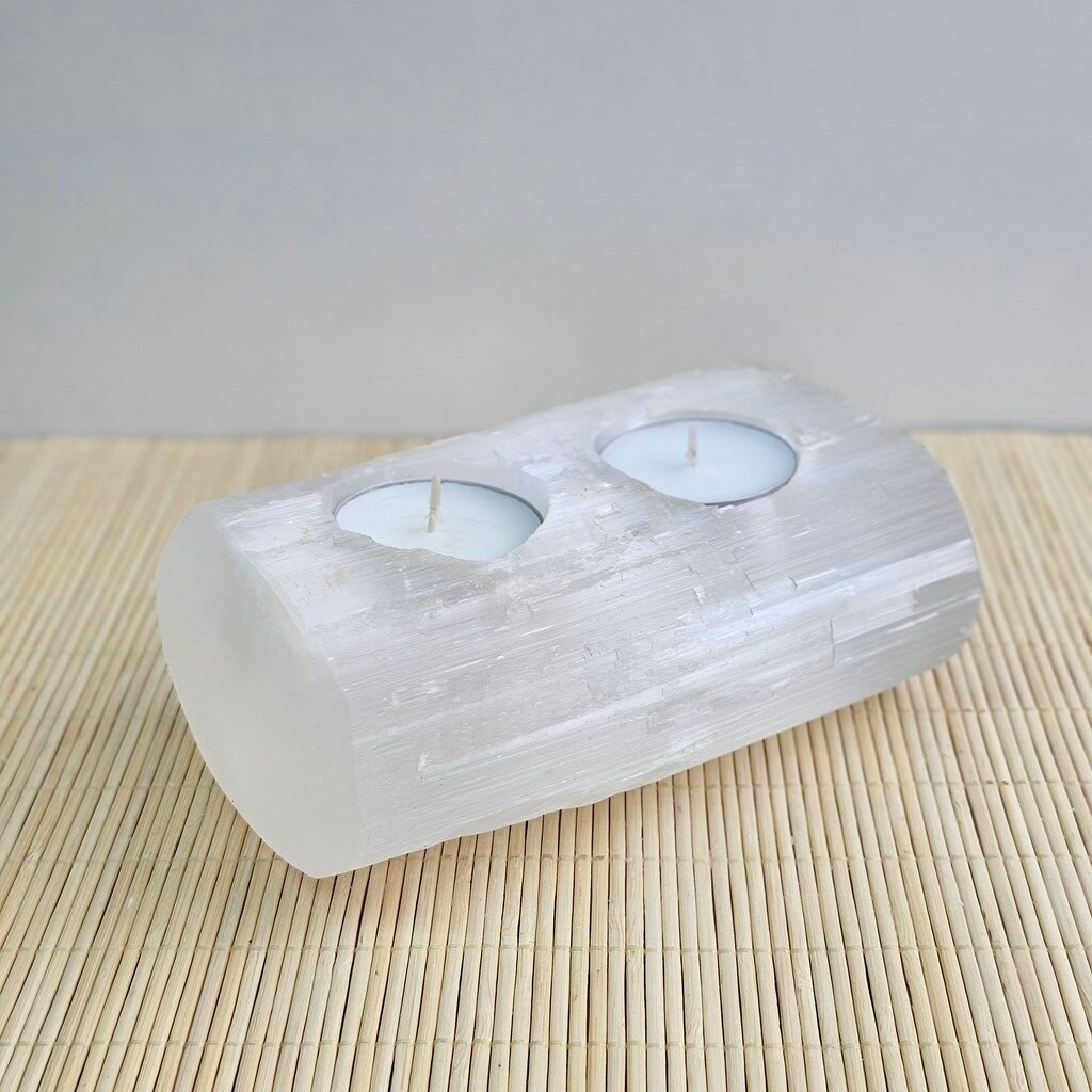Selenite Tealight Candle Holder 2 Log