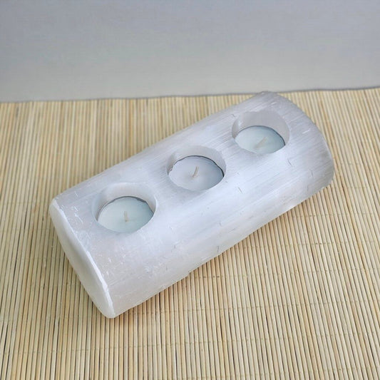 Selenite Tealight Holder 3 Log