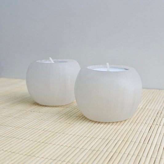 Selenite Ball Tealight Candle Holder 6 cm