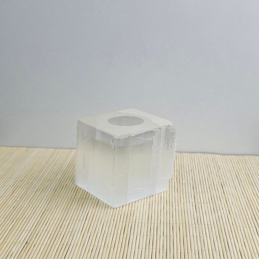 Selenite Square Tealight Candle Holder 8 cm