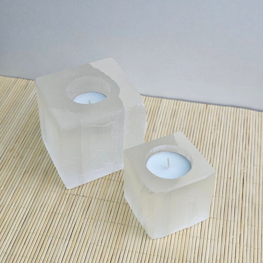 Selenite Square Tealight Candle Holder 8 cm