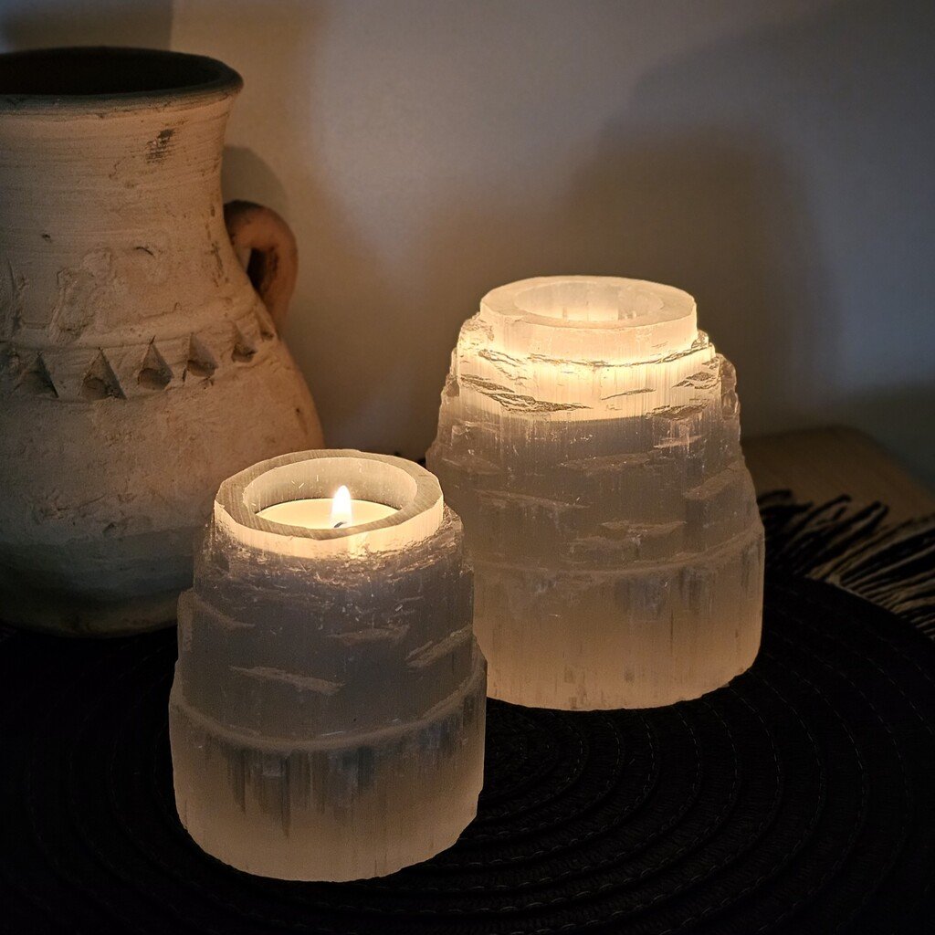 Selenite Iceberg Tealight Candle Holder 10x10 cm
