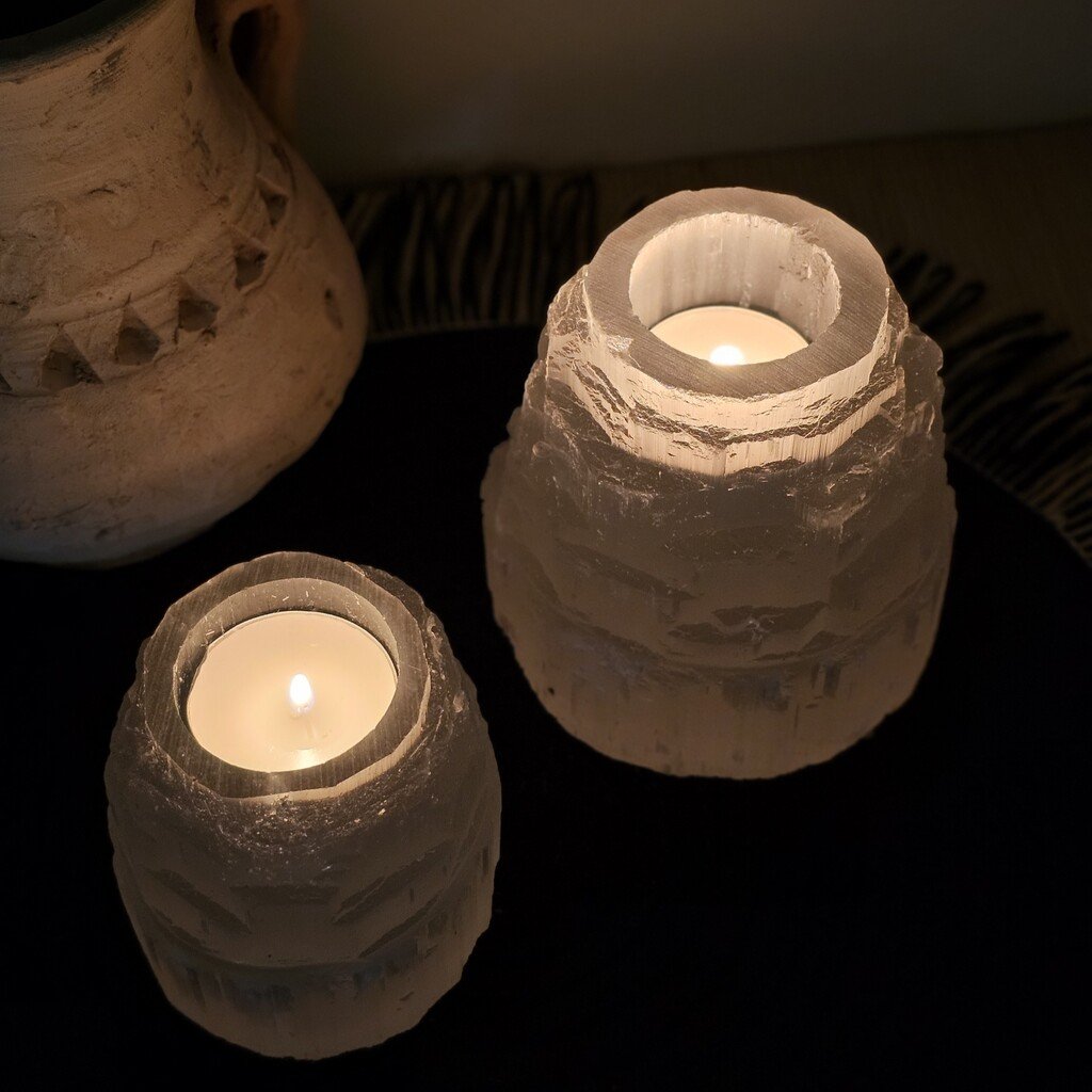 Selenite Iceberg Tealight Candle Holder 8x8 cm