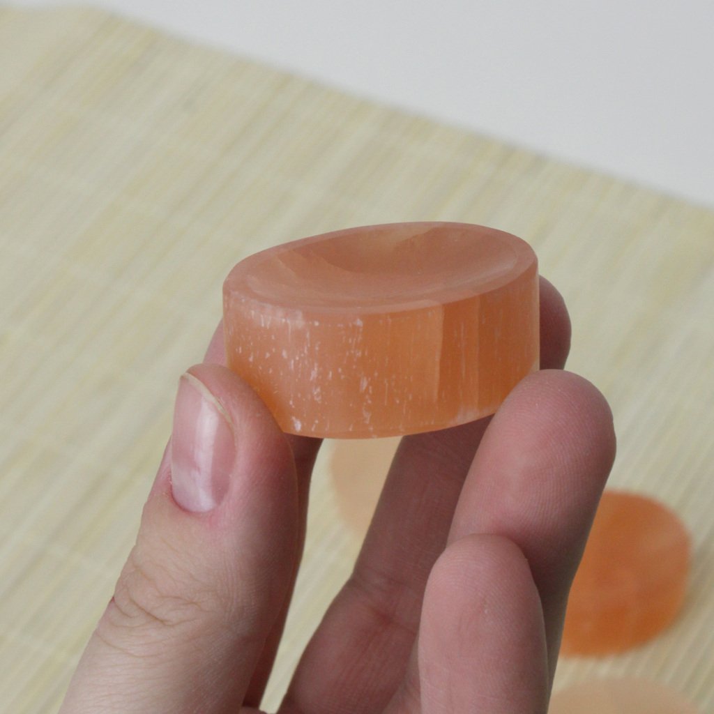 Handmade Peach Selenite Bean 4 cm