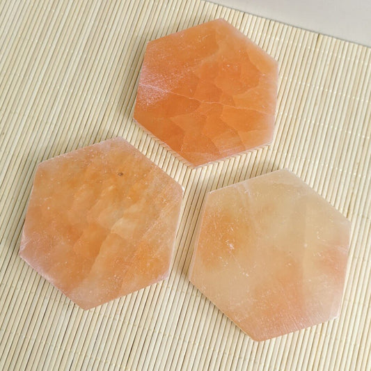 Handmade Peach Selenite Hexagon Plate 10 cm