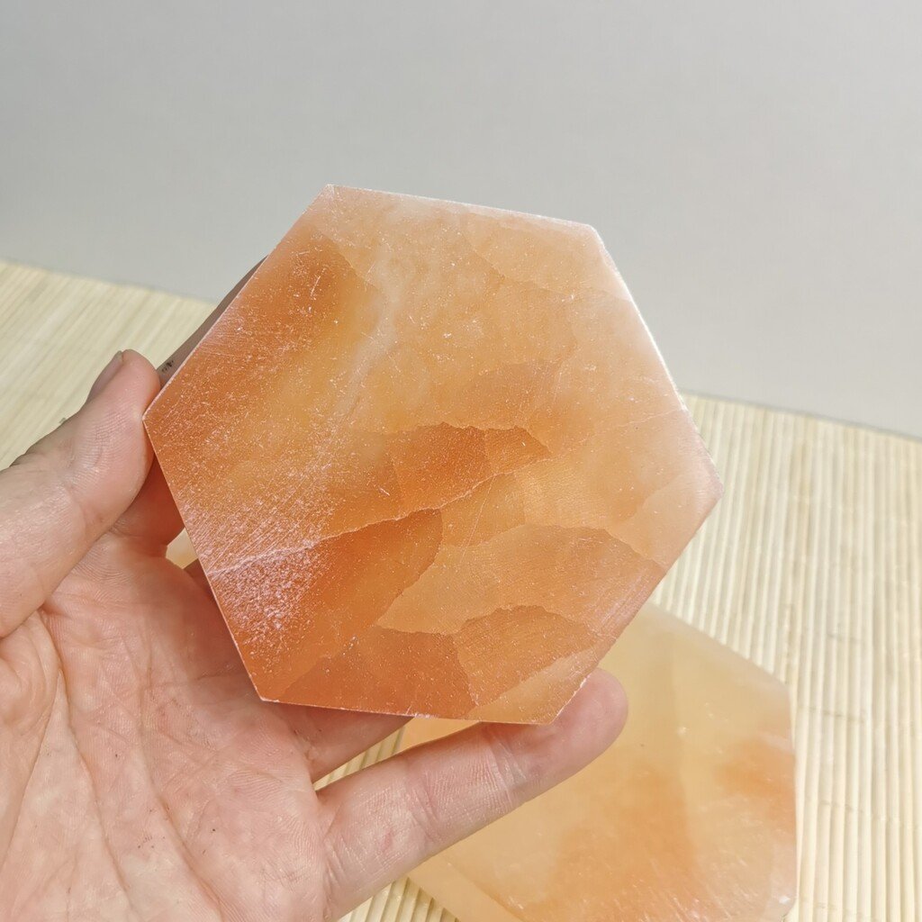 Handmade Peach Selenite Hexagon Plate 10 cm