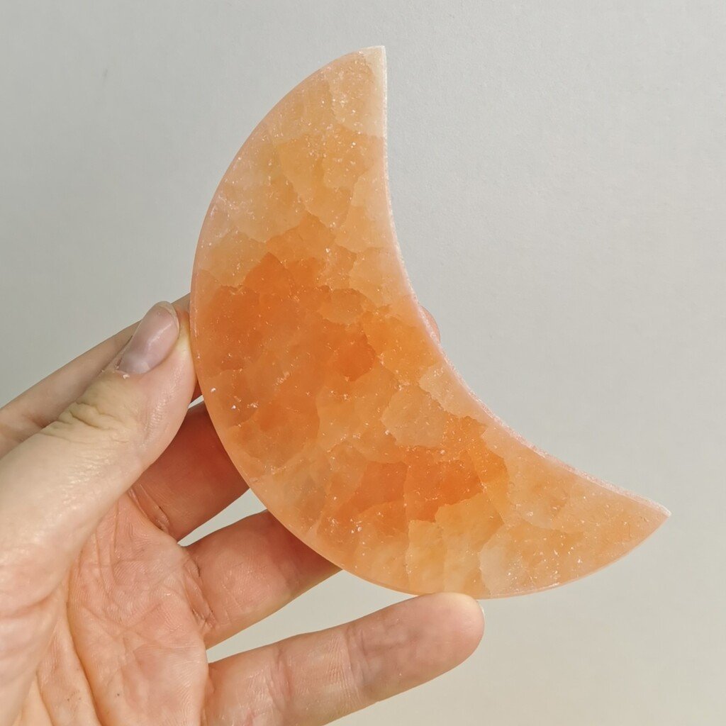 Handmade Peach Selenite Moon Plate 15 cm