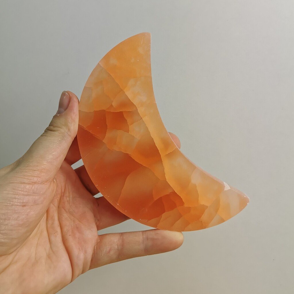 Handmade Peach Selenite Moon Plate 12 cm