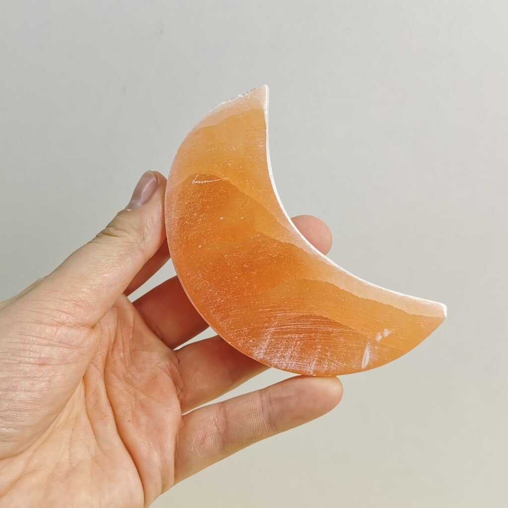 Handmade Peach Selenite Moon Plate 10 cm