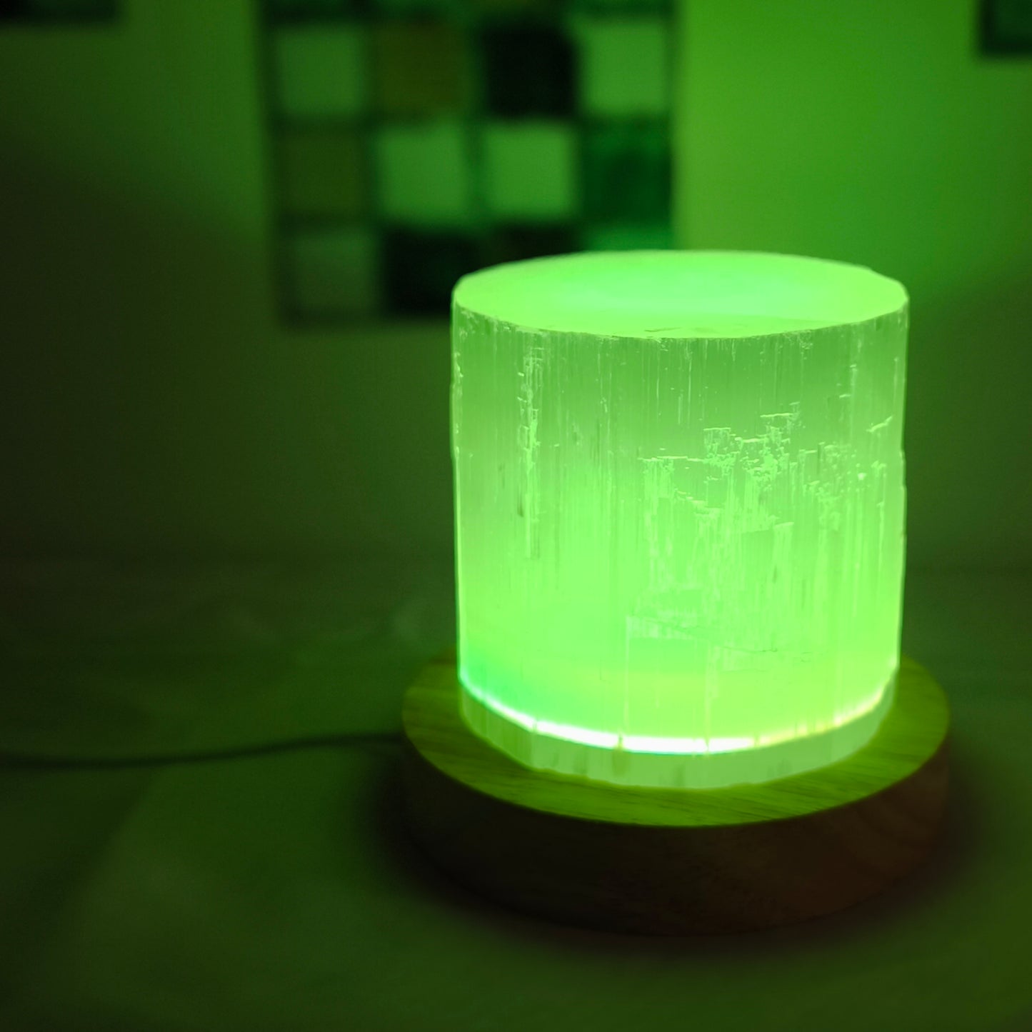Handmade 2 in 1 Selenite Lamp & Candle Holder with Colored LED