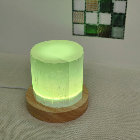 Handmade 2 in 1 Selenite Lamp & Candle Holder with Colored LED