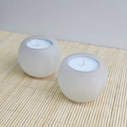 Selenite Ball Tealight Candle Holder 6 cm