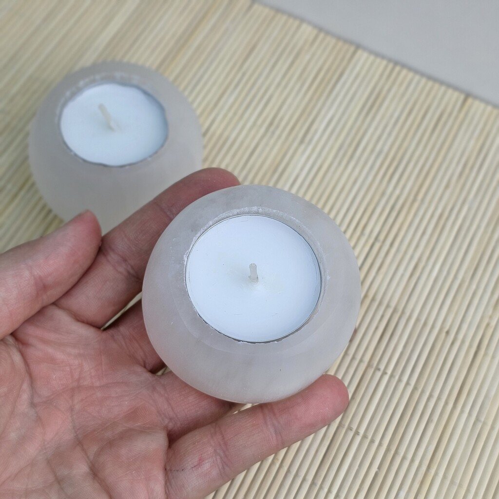 Selenite Ball Tealight Candle Holder 6 cm